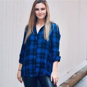 Blue plaid button up tunic